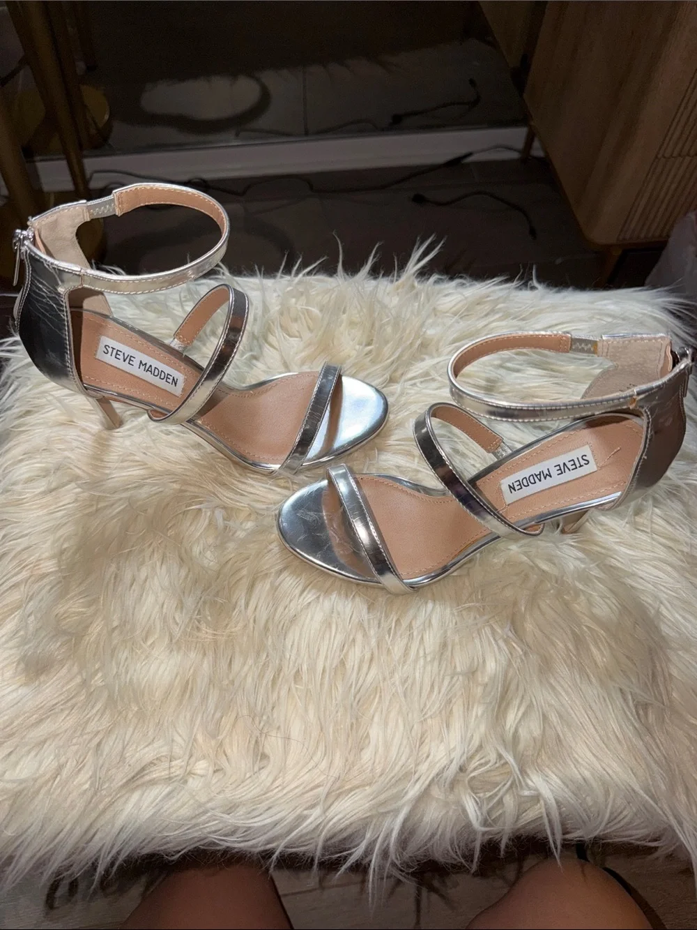 Steve Madden Metallic Silver Triple-Strap High Heels